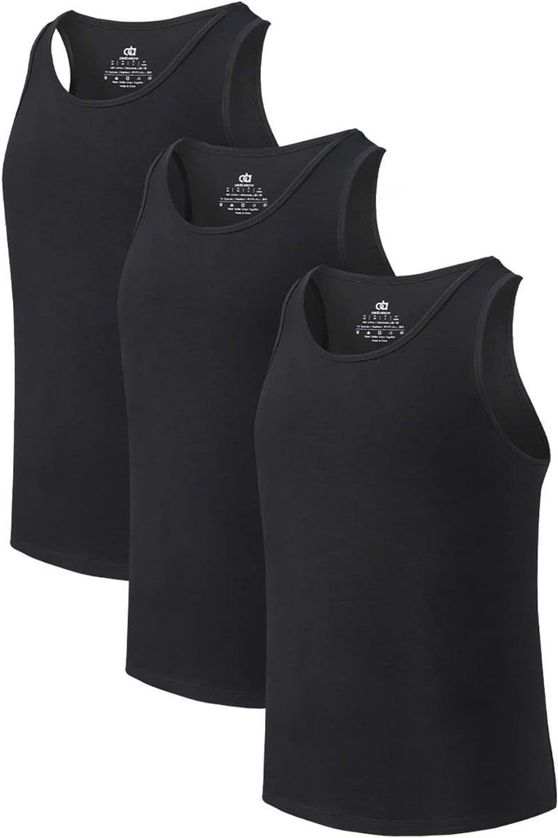 DAVID ARCHY Men's Undershirts Combed Cotton Tank Tops Soft Moisture-Wicking Shirt Breathable A-Shirt for Men 3 Pack (L, Black) - Image 1